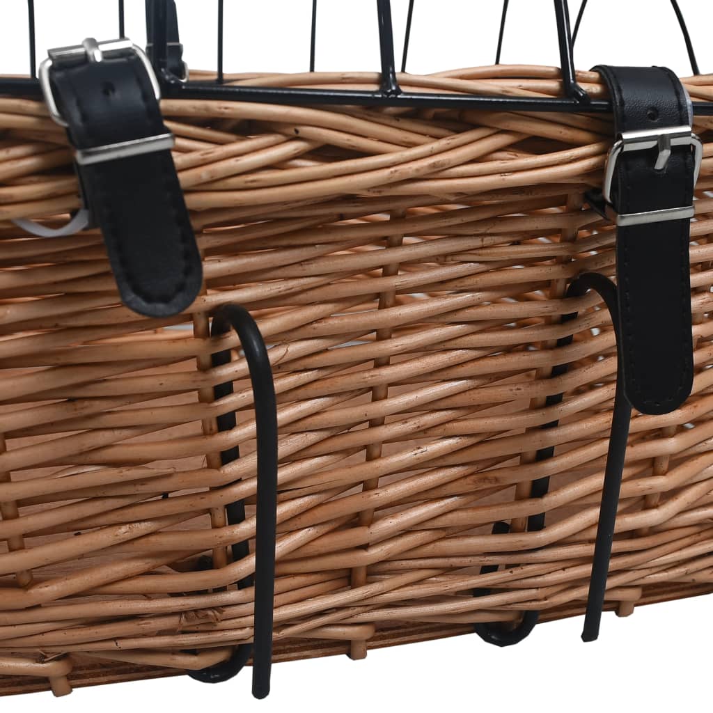 Front bicycle basket with lid, 50x45x35 cm, natural willow