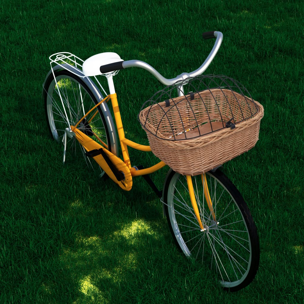 Front bicycle basket with lid, 50x45x35 cm, natural willow