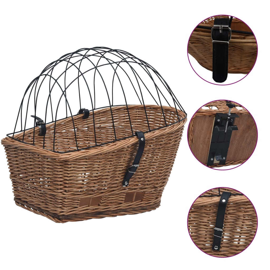 Bicycle trunk basket with lid 55x31x36 cm, natural wicker