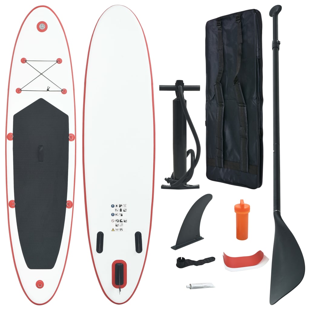Red and white inflatable SUP surf stand up paddle board set