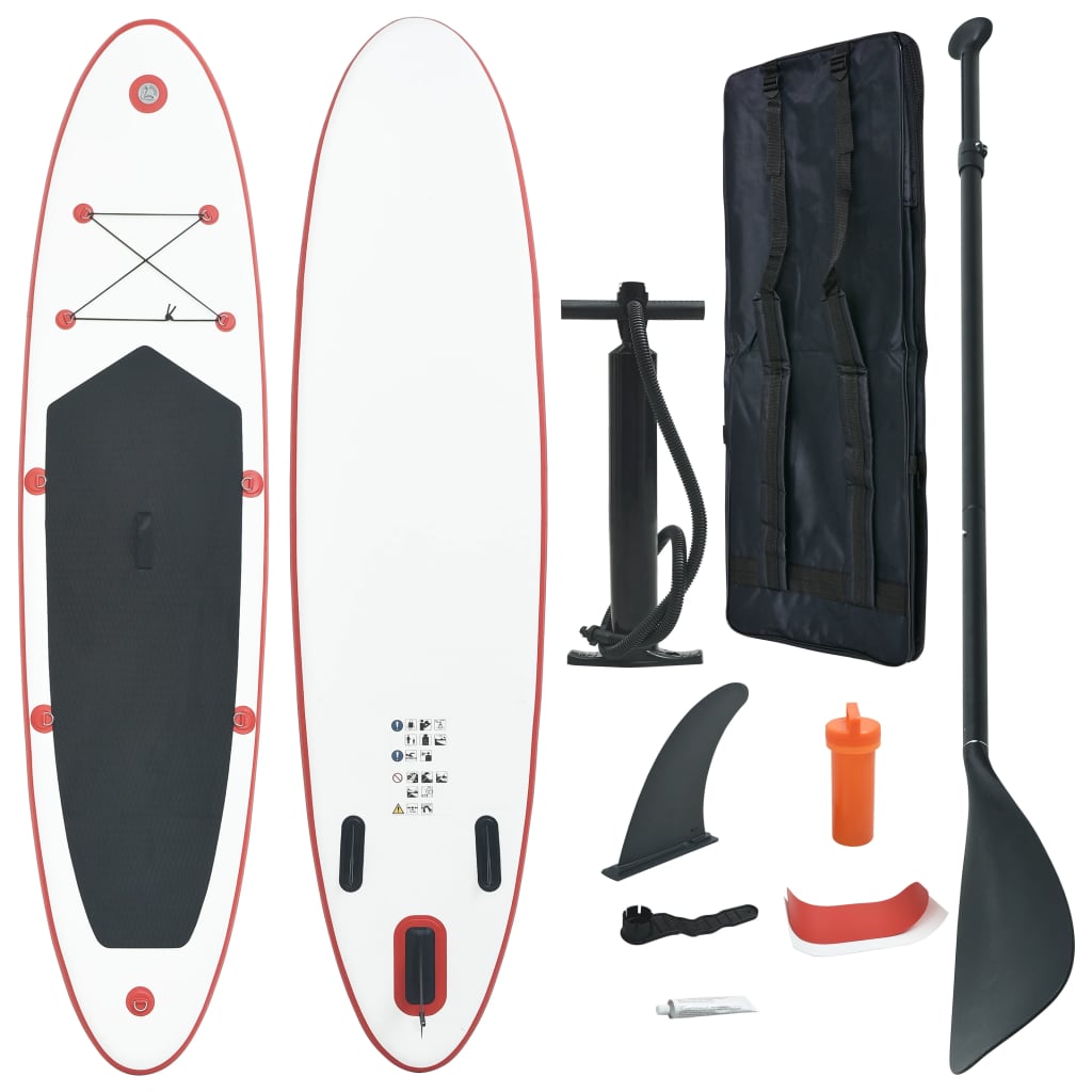 Red and white inflatable SUP surf stand up paddle board set
