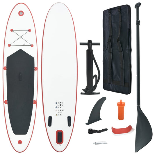 Red and white inflatable SUP surf stand up paddle board set
