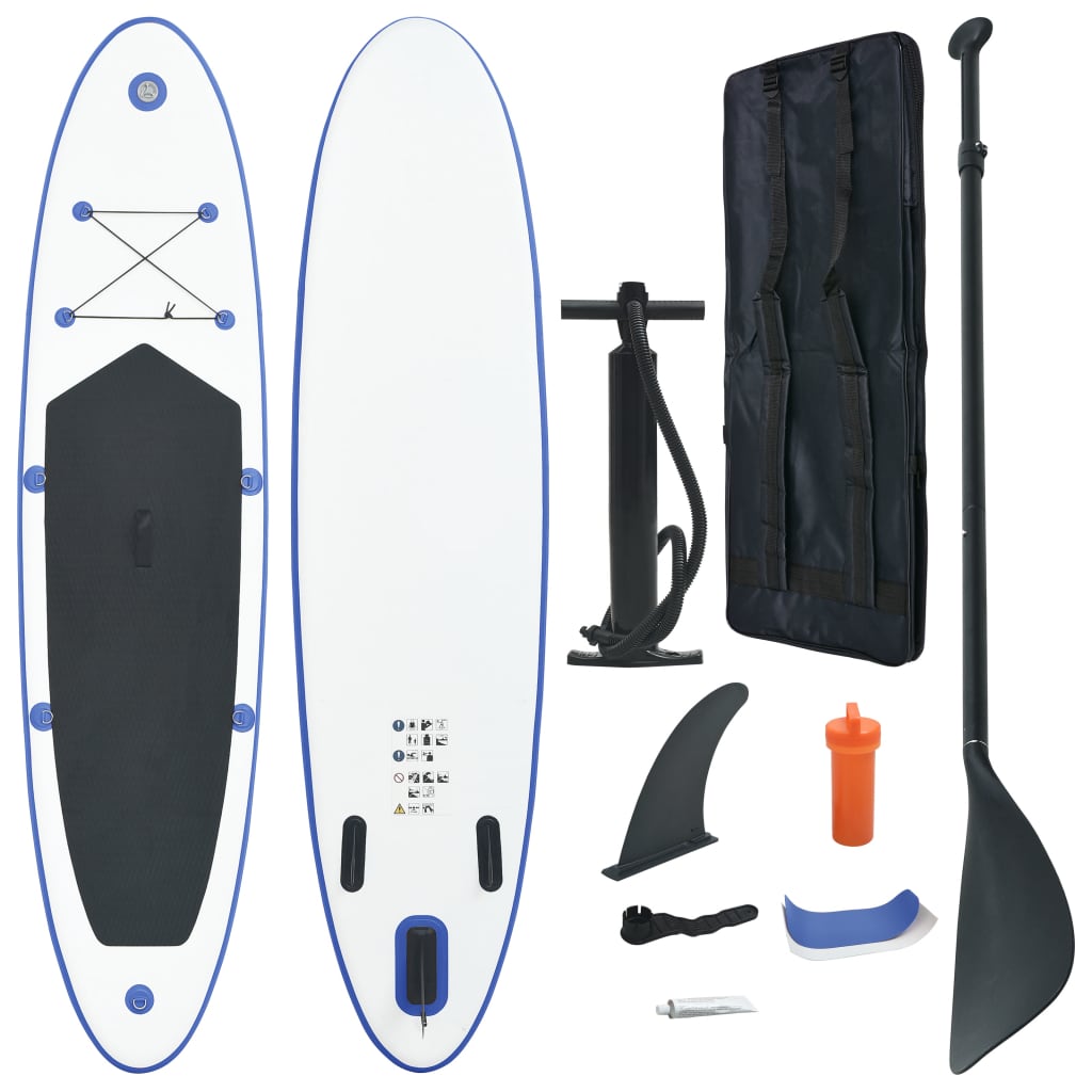 Blue and white inflatable SUP surf stand up paddle board set