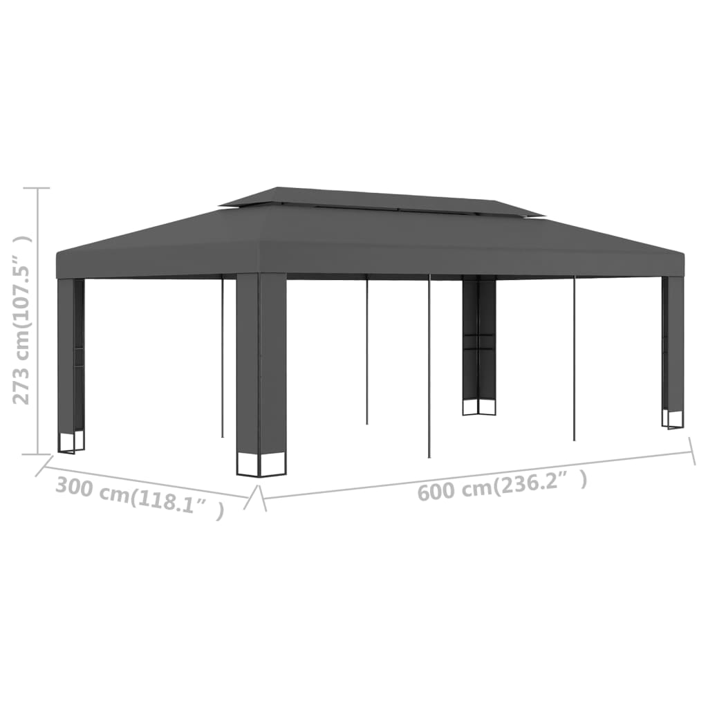 Pavilion cu acoperiș dublu, antracit, 3 x 6 m
