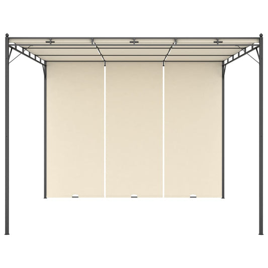 Pavilion de grădină cu perdea laterală, crem, 3x3x2,25 m