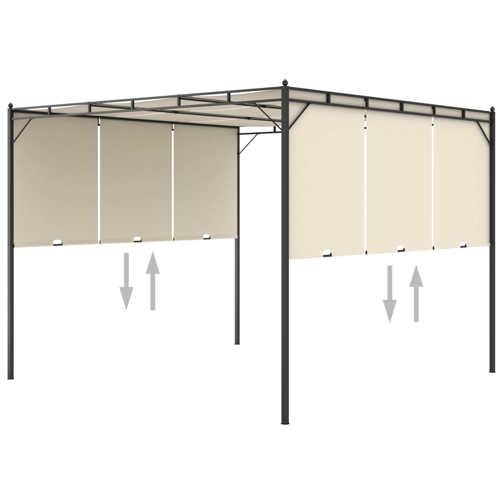 Pavilion de grădină cu perdea laterală, crem, 3x3x2,25 m
