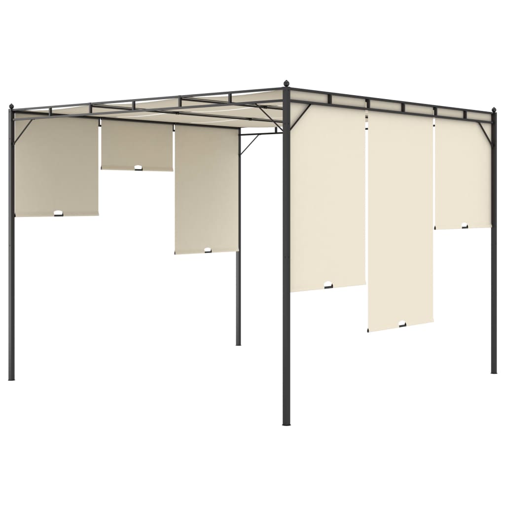 Pavilion de grădină cu perdea laterală, crem, 3x3x2,25 m