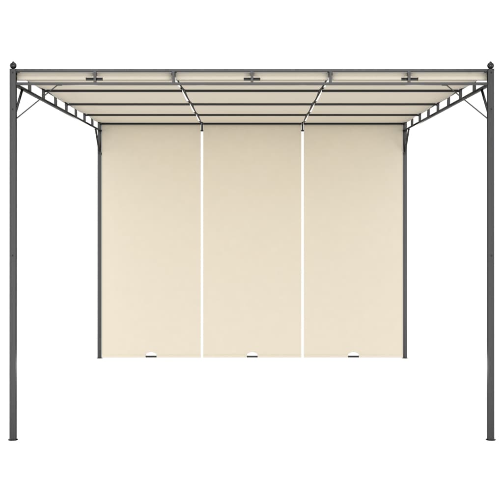 Pavilion de grădină cu perdea laterală, crem, 4 x 3 x 2,25 m