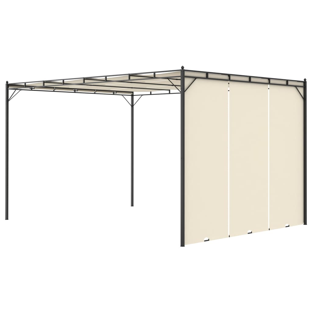 Pavilion de grădină cu perdea laterală, crem, 4 x 3 x 2,25 m