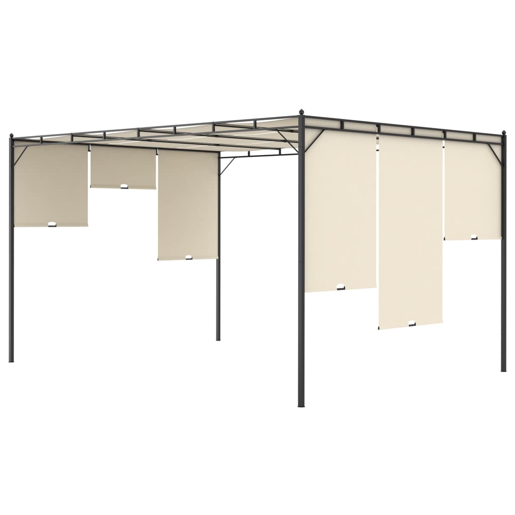 Pavilion de grădină cu perdea laterală, crem, 4 x 3 x 2,25 m