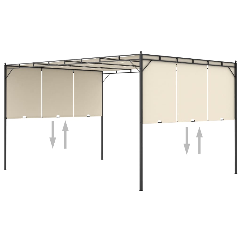 Pavilion de grădină cu perdea laterală, crem, 4 x 3 x 2,25 m