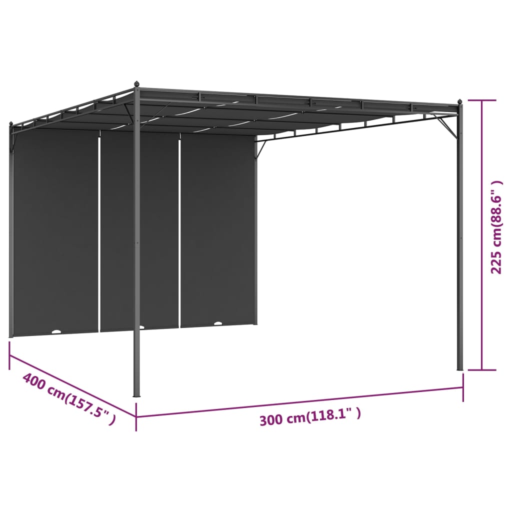 Pavilion de grădină cu perdea laterală, antracit, 4x3x2,25 m