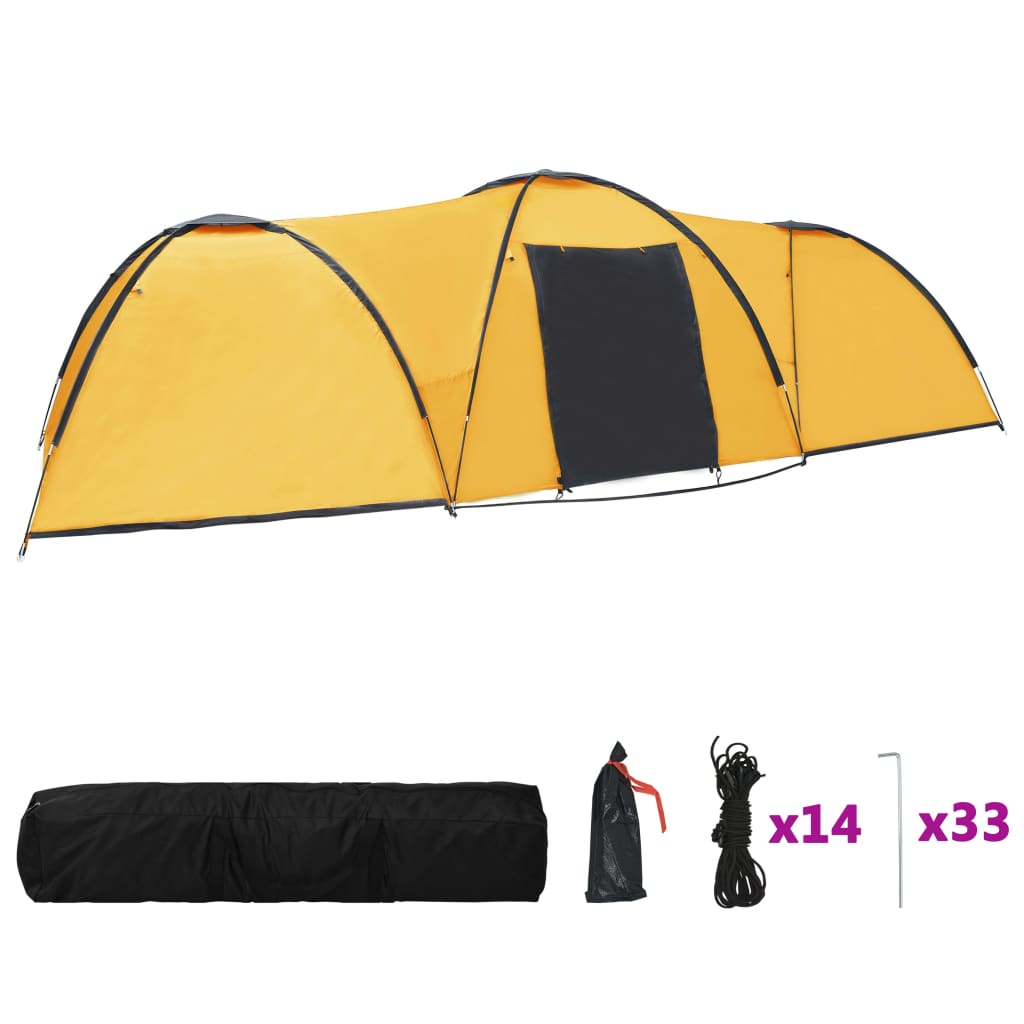 Igloo camping tent, 8 people, yellow, 650x240x190 cm