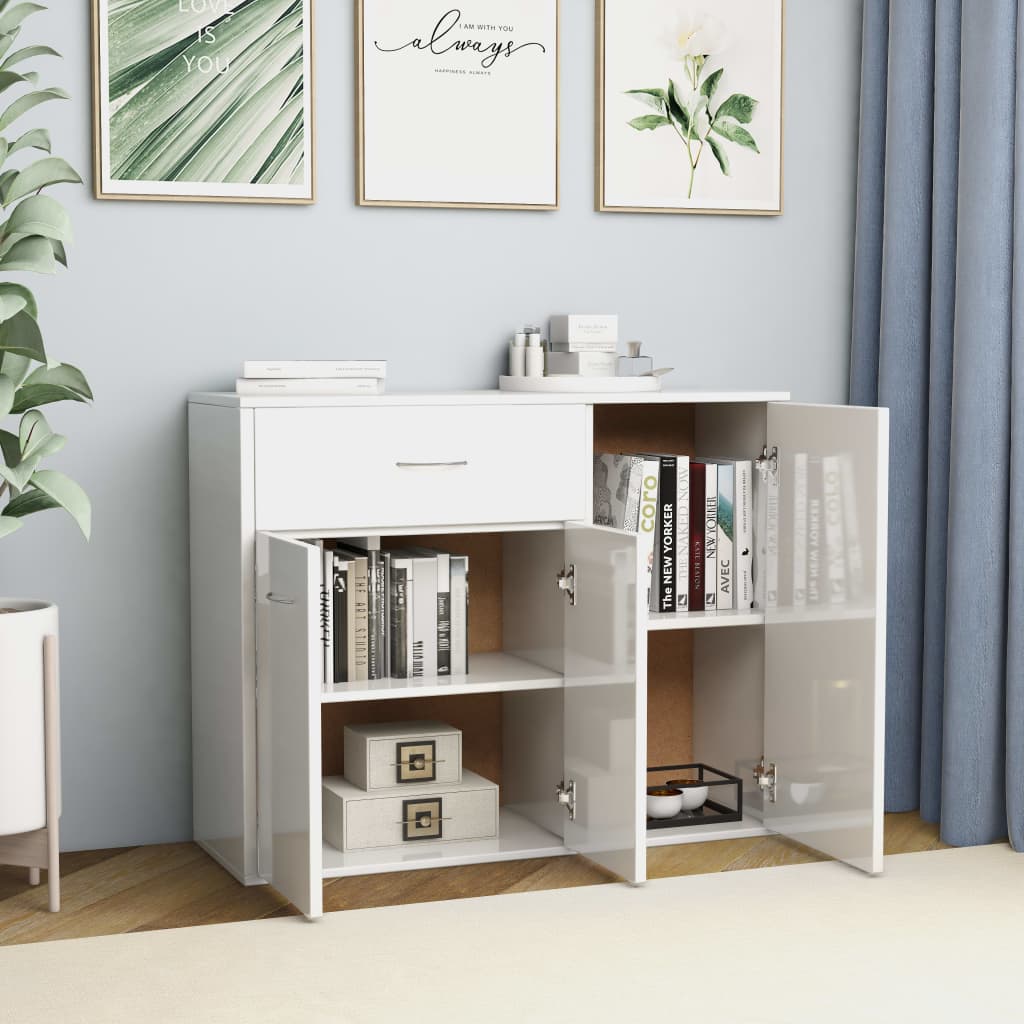 Sideboard, extra-glossy white, 88x30x70 cm, processed wood