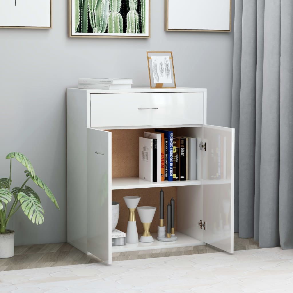 Sideboard, extra-glossy white, 60x30x75 cm, chipboard