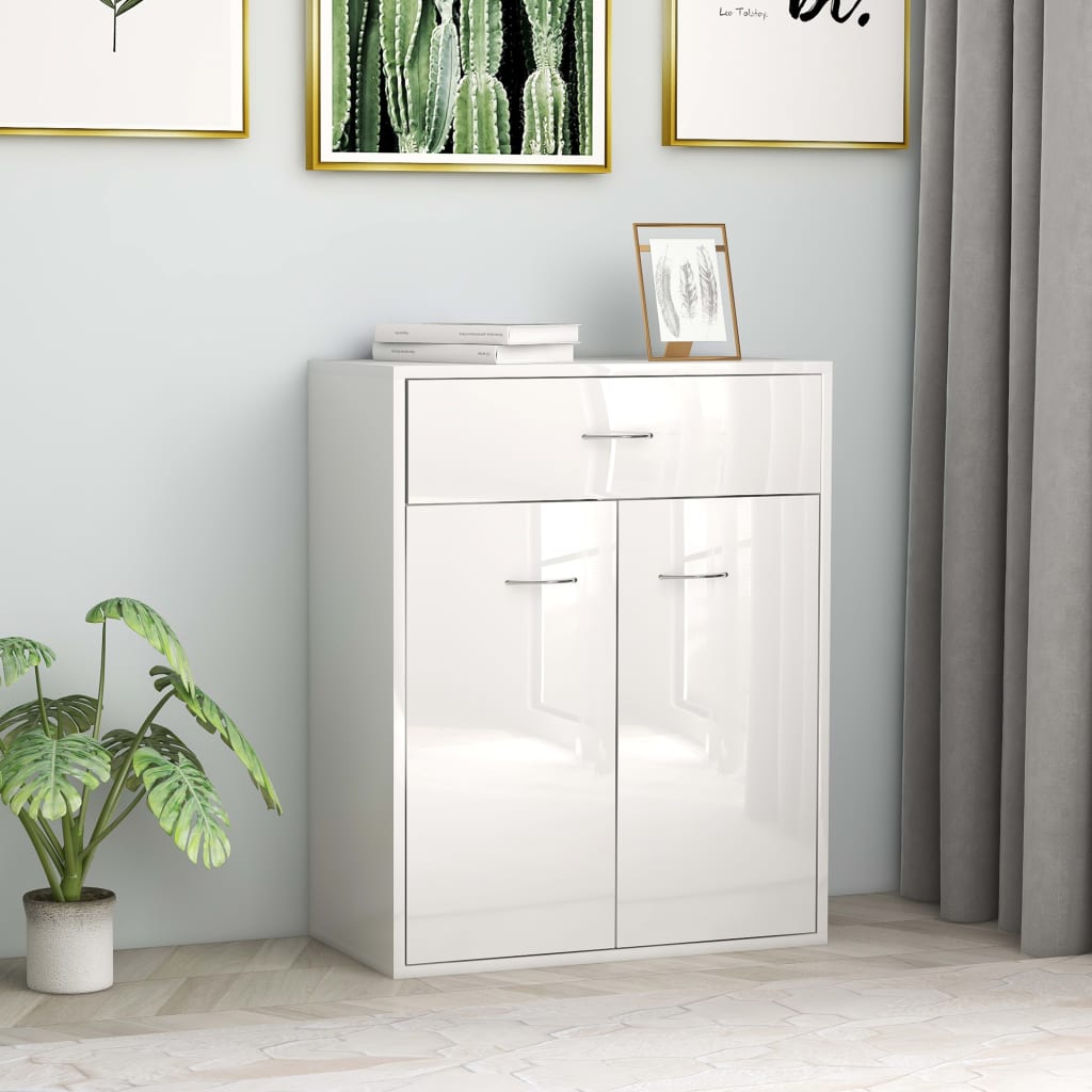 Sideboard, extra-glossy white, 60x30x75 cm, chipboard