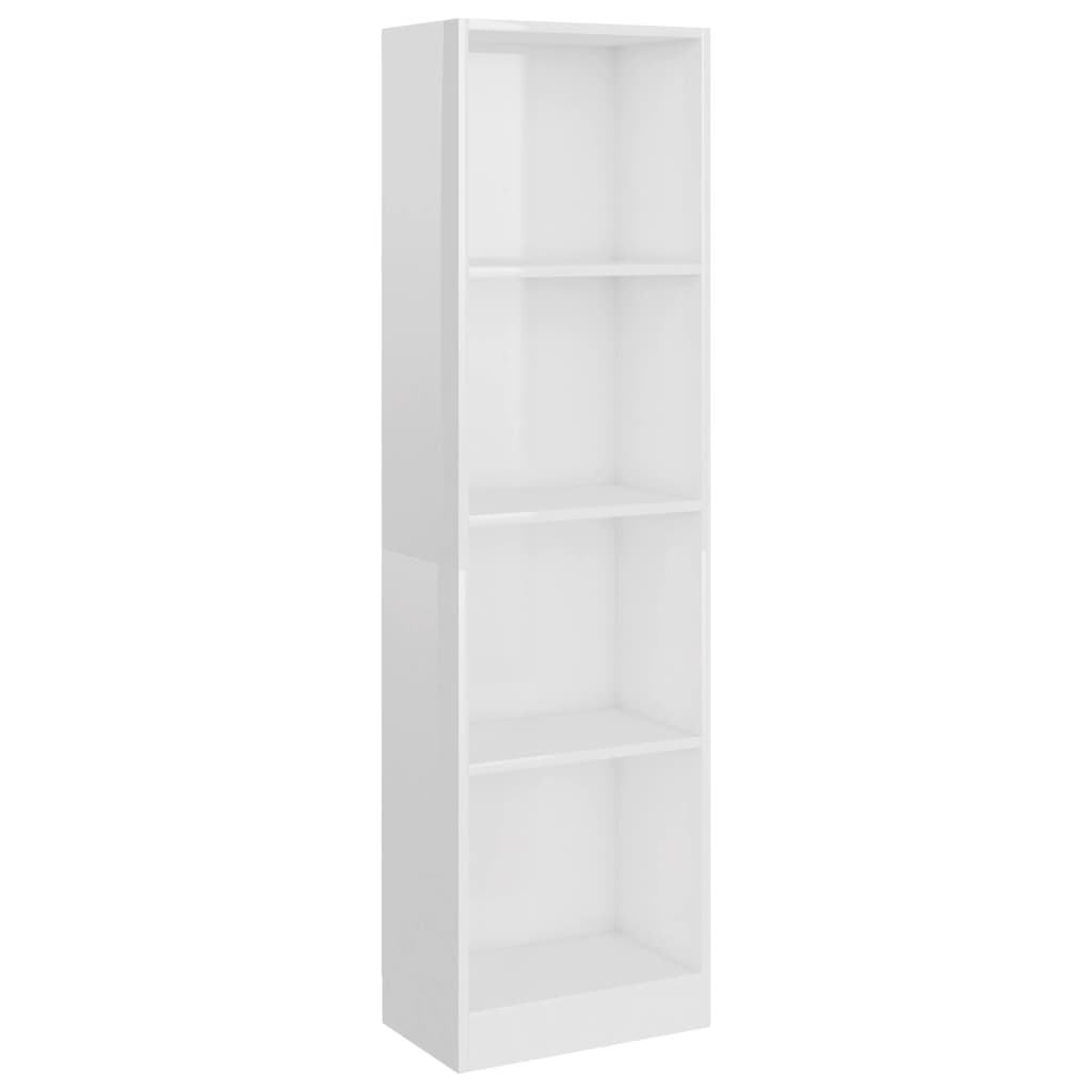 Bibliotecă 4 rafturi, alb lucios, 40x24x142 cm, lemn prelucrat