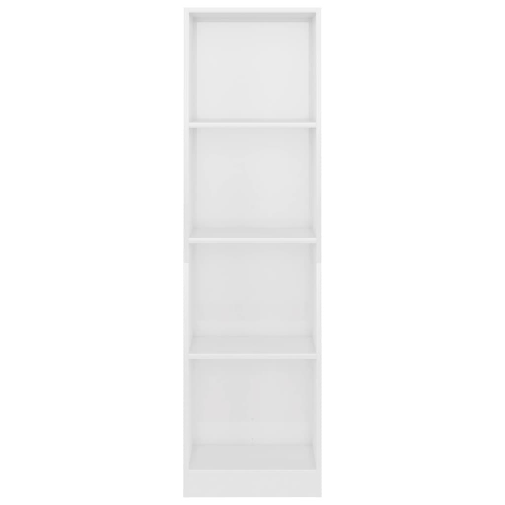 Bibliotecă 4 rafturi, alb lucios, 40x24x142 cm, lemn prelucrat