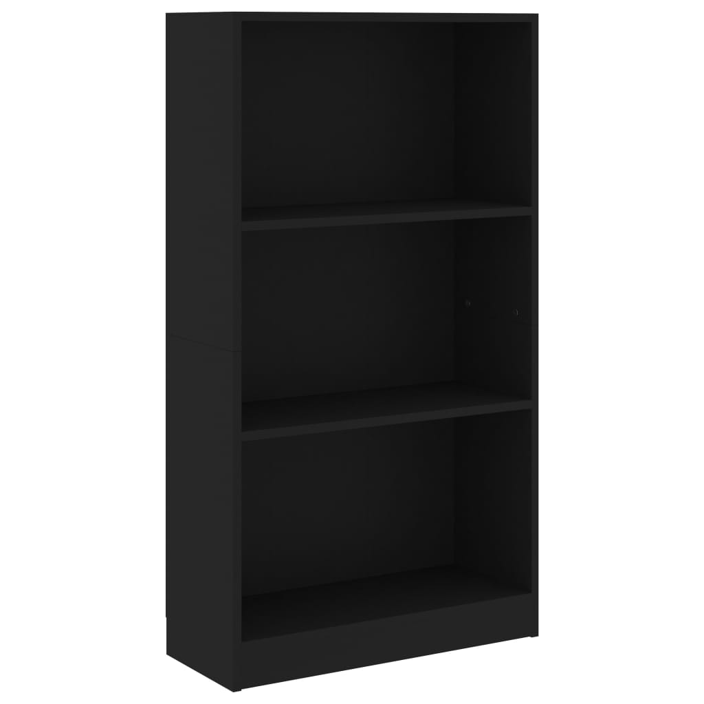 Bibliotecă cu 3 rafturi, negru, 60x24x109 cm, lemn compozit