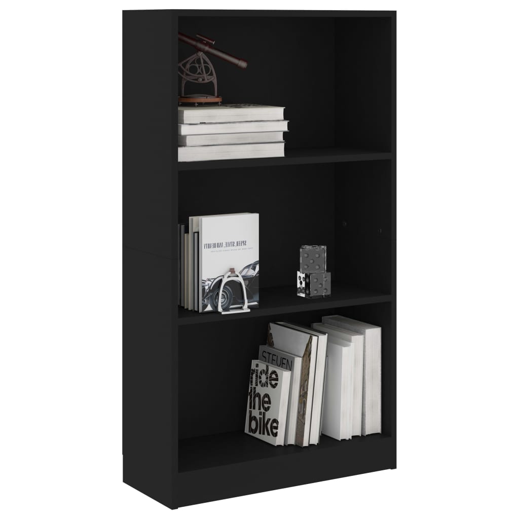 Bibliotecă cu 3 rafturi, negru, 60x24x109 cm, lemn compozit