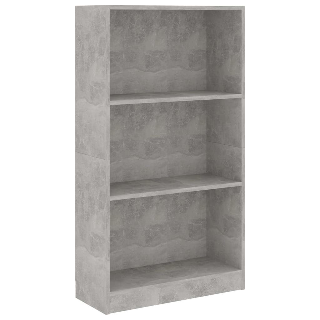 Bibliotecă cu 3 rafturi, gri beton, 60x24x109 cm, lemn compozit