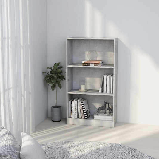 Bookcase with 3 shelves, concrete gray, 60x24x109 cm, composite wood