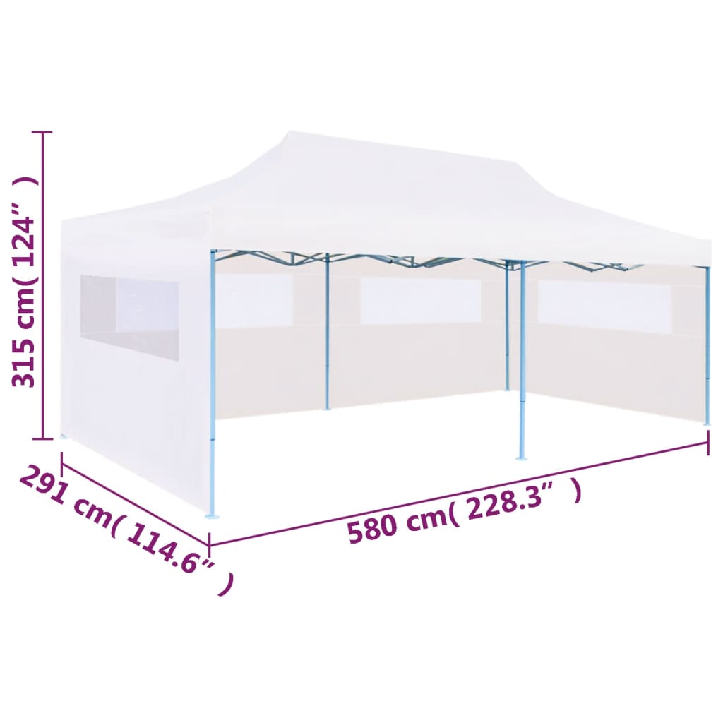 Cort petrecere pliabil cu pereți laterali, alb, oțel, 3 x 6 m