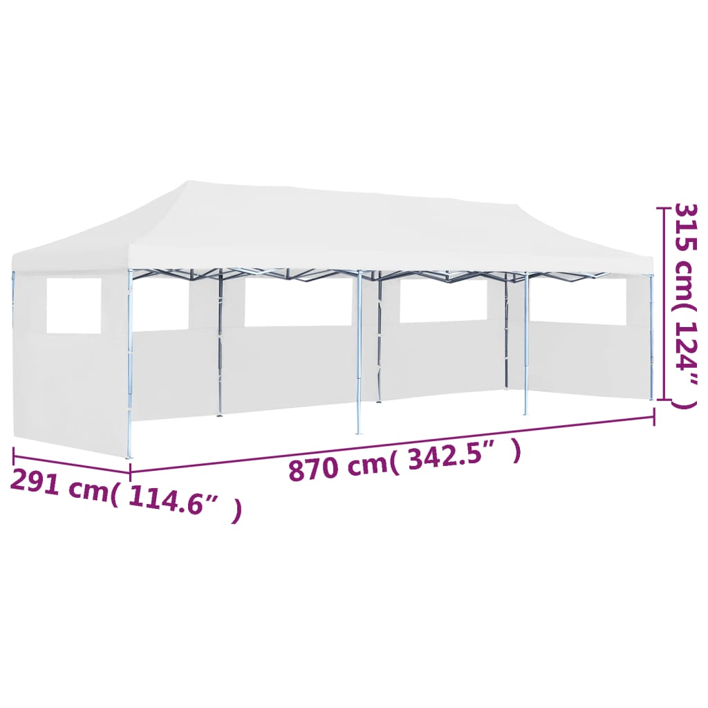 Cort petrecere pliabil cu 5 pereți laterali, alb, 3 x 9 m
