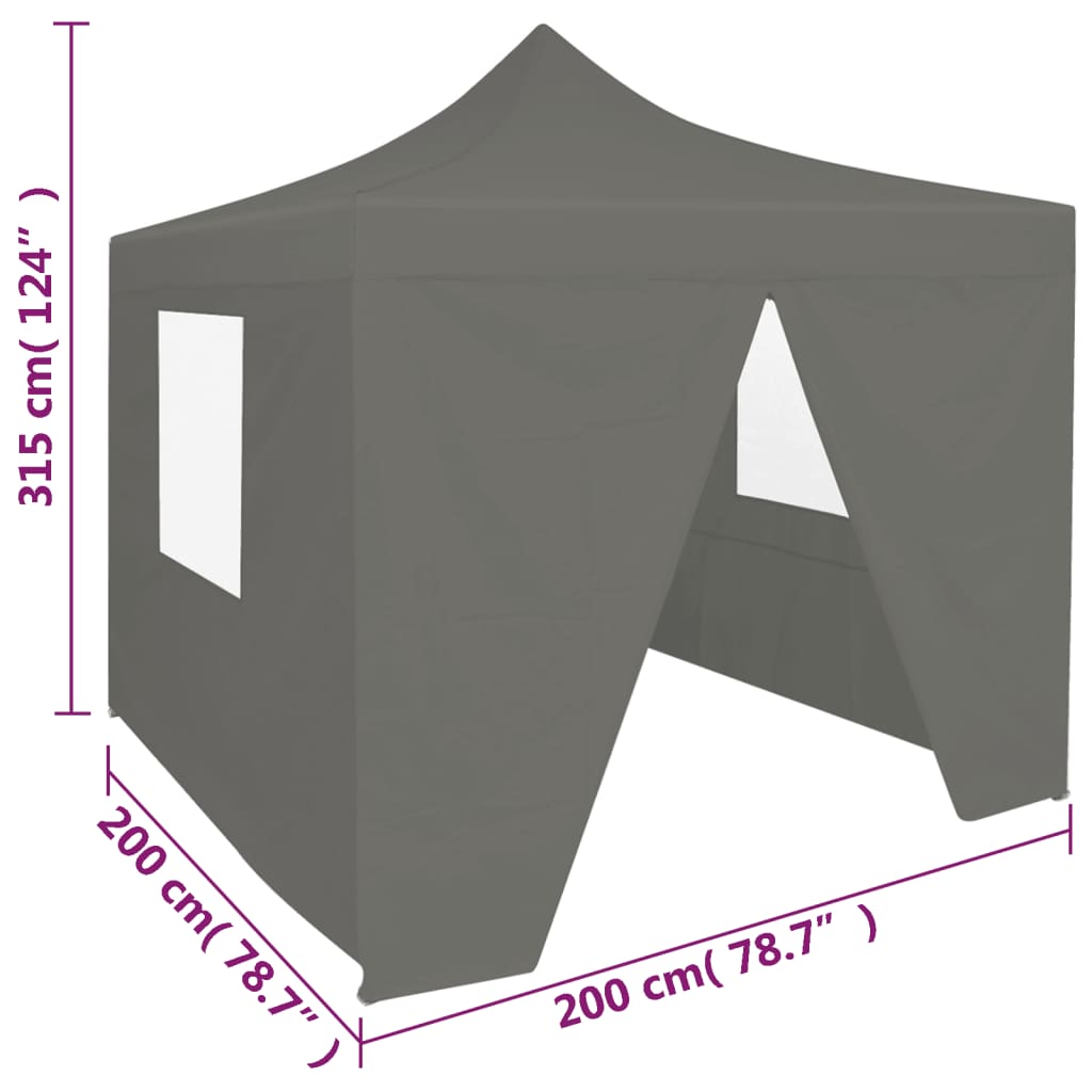 Cort de petrecere pliabil cu 4 pereți, antracit, 2 x 2 m, oțel