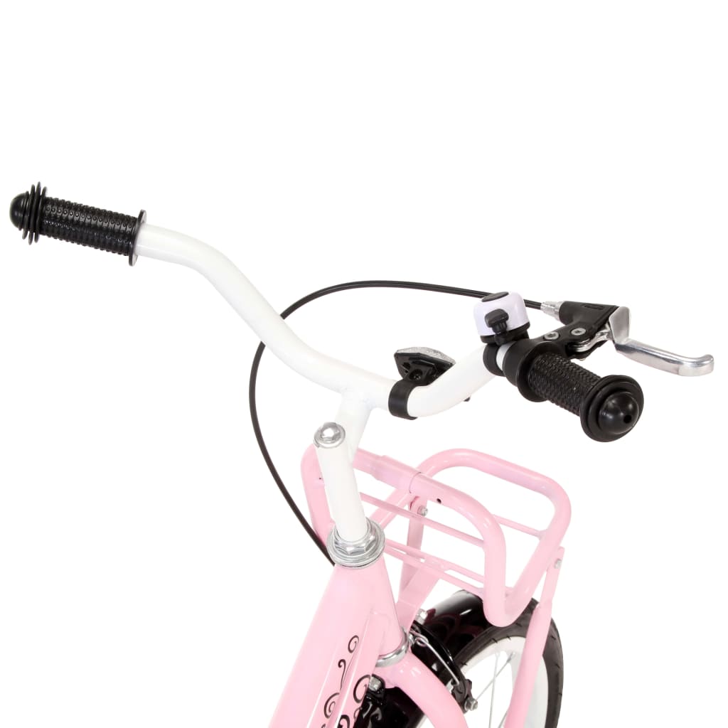 Children's bicycle with front support, white and pink, 14 inches