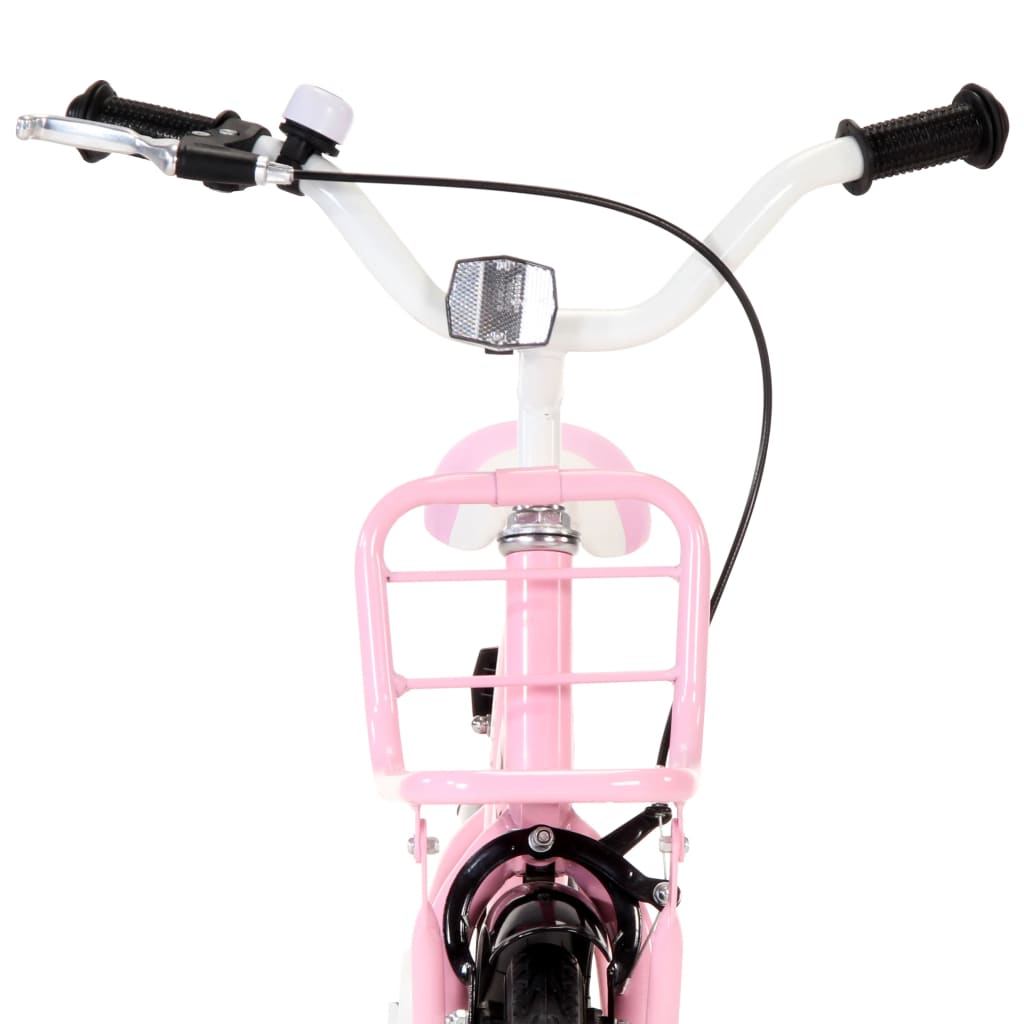 Children's bicycle with front support, white and pink, 14 inches