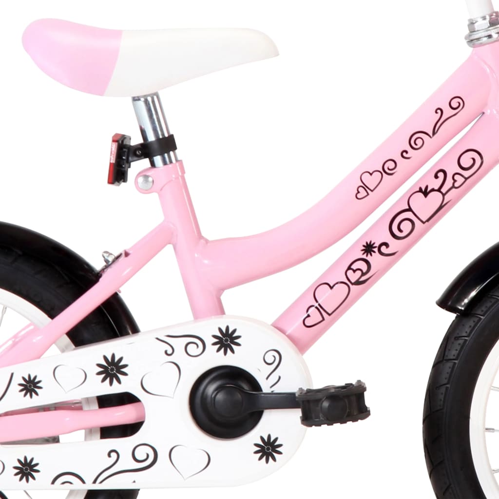 Children's bicycle with front support, white and pink, 14 inches