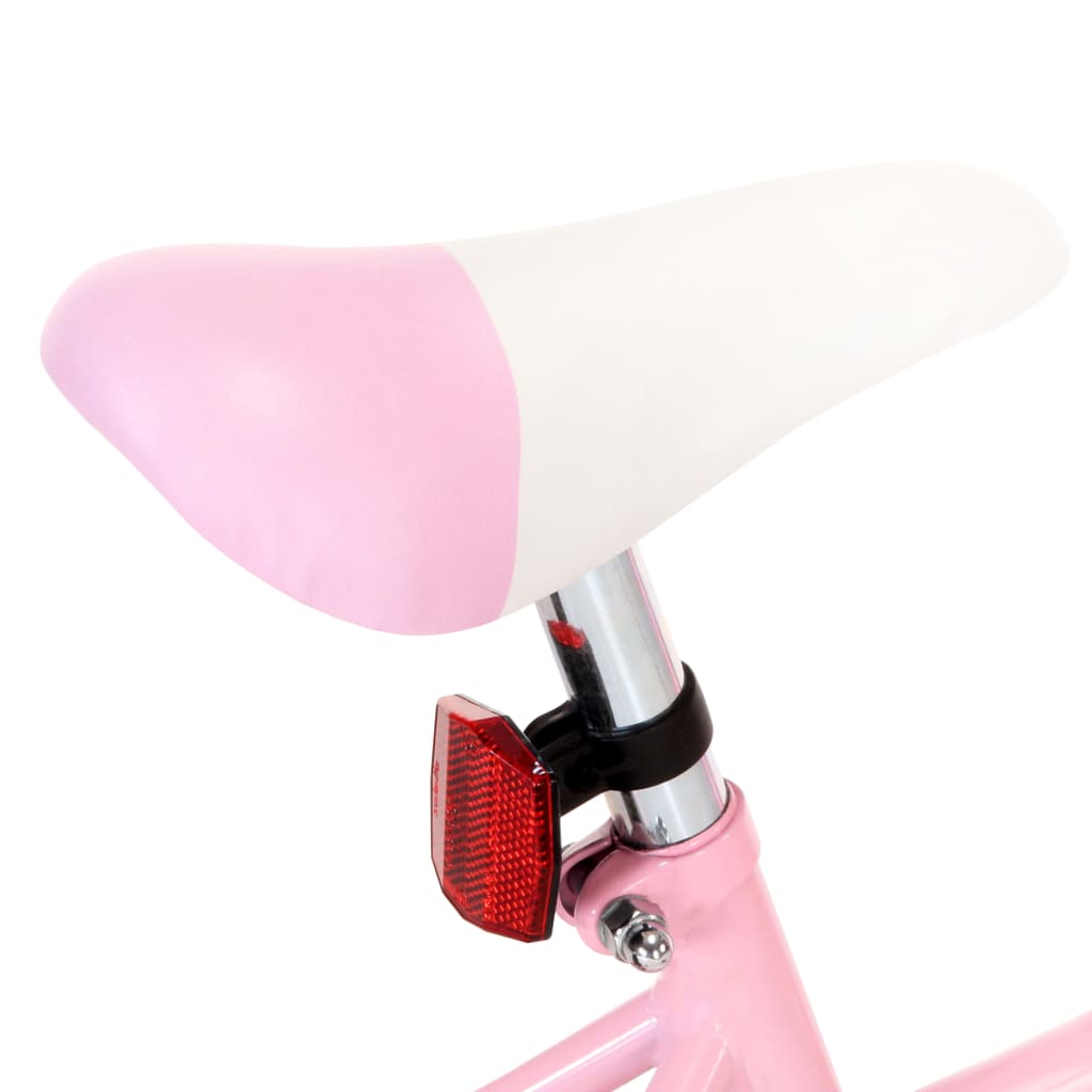 Children's bicycle with front support, white and pink, 14 inches