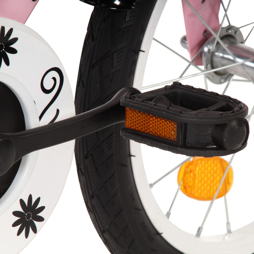 Children's bicycle with front support, white and pink, 14 inches