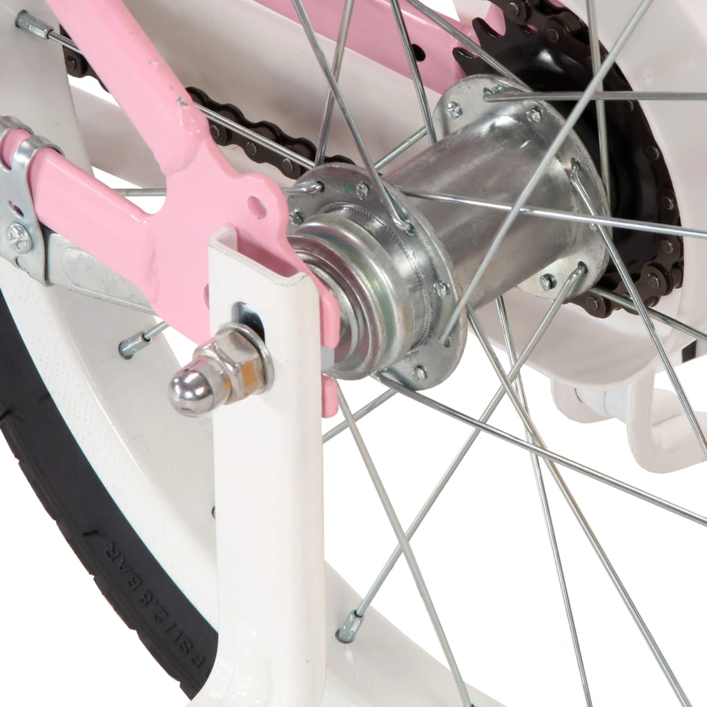 Children's bicycle with front support, white and pink, 14 inches
