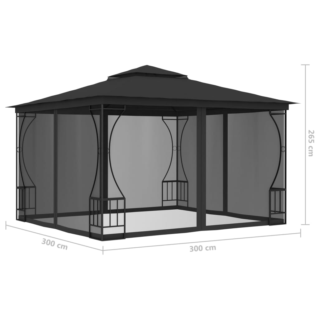 Pavilion cu plase, antracit, 300 x 300 x 265 cm