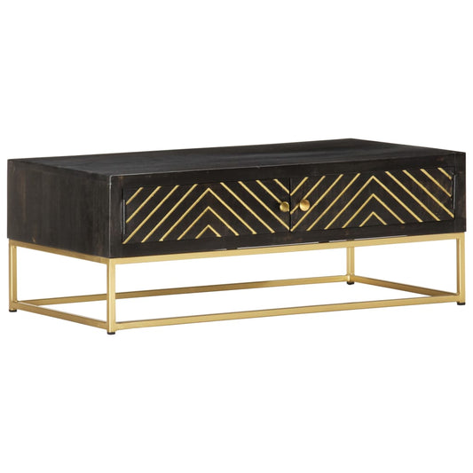 Coffee table, black and gold, 90x50x35 cm, solid mango wood