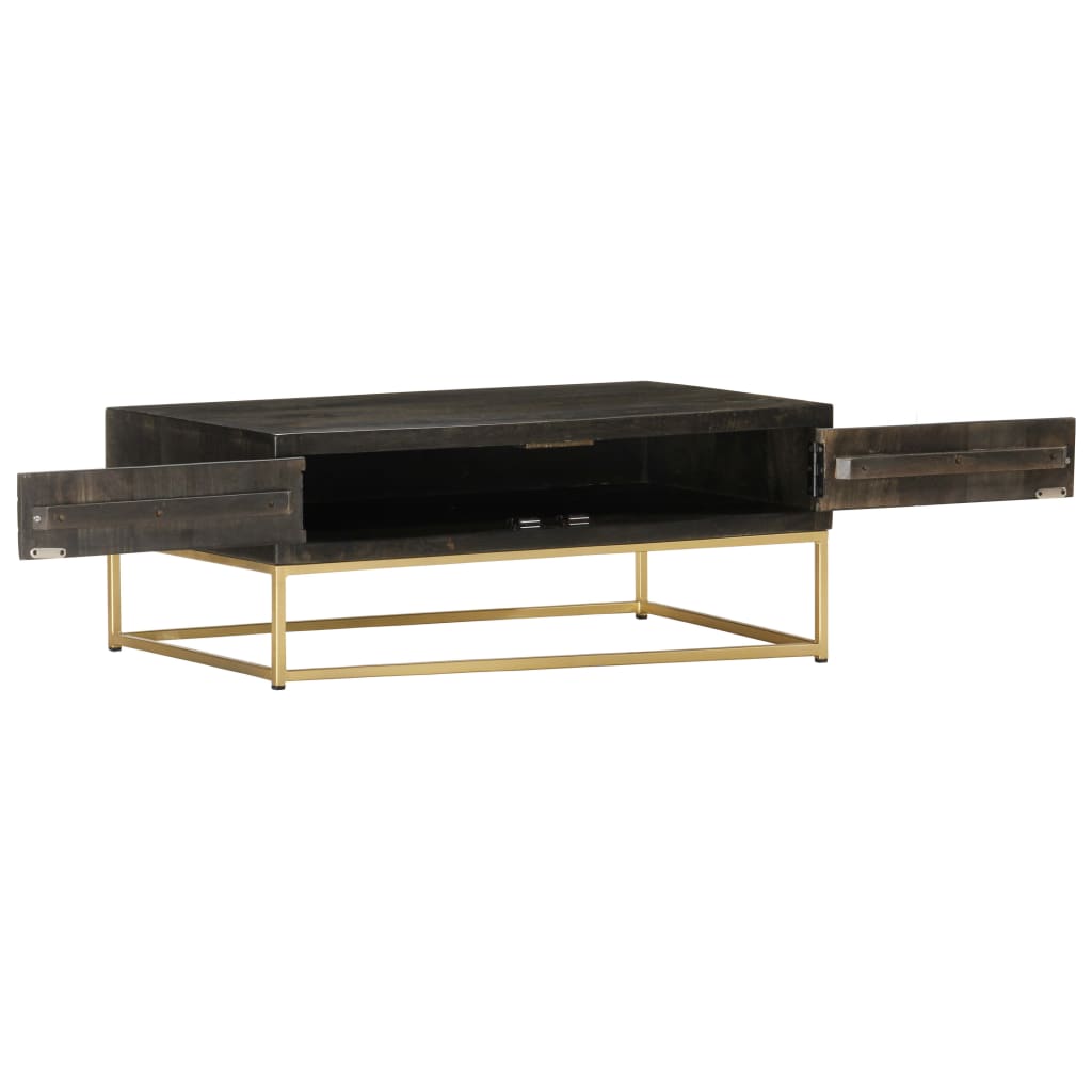 Coffee table, black and gold, 90x50x35 cm, solid mango wood