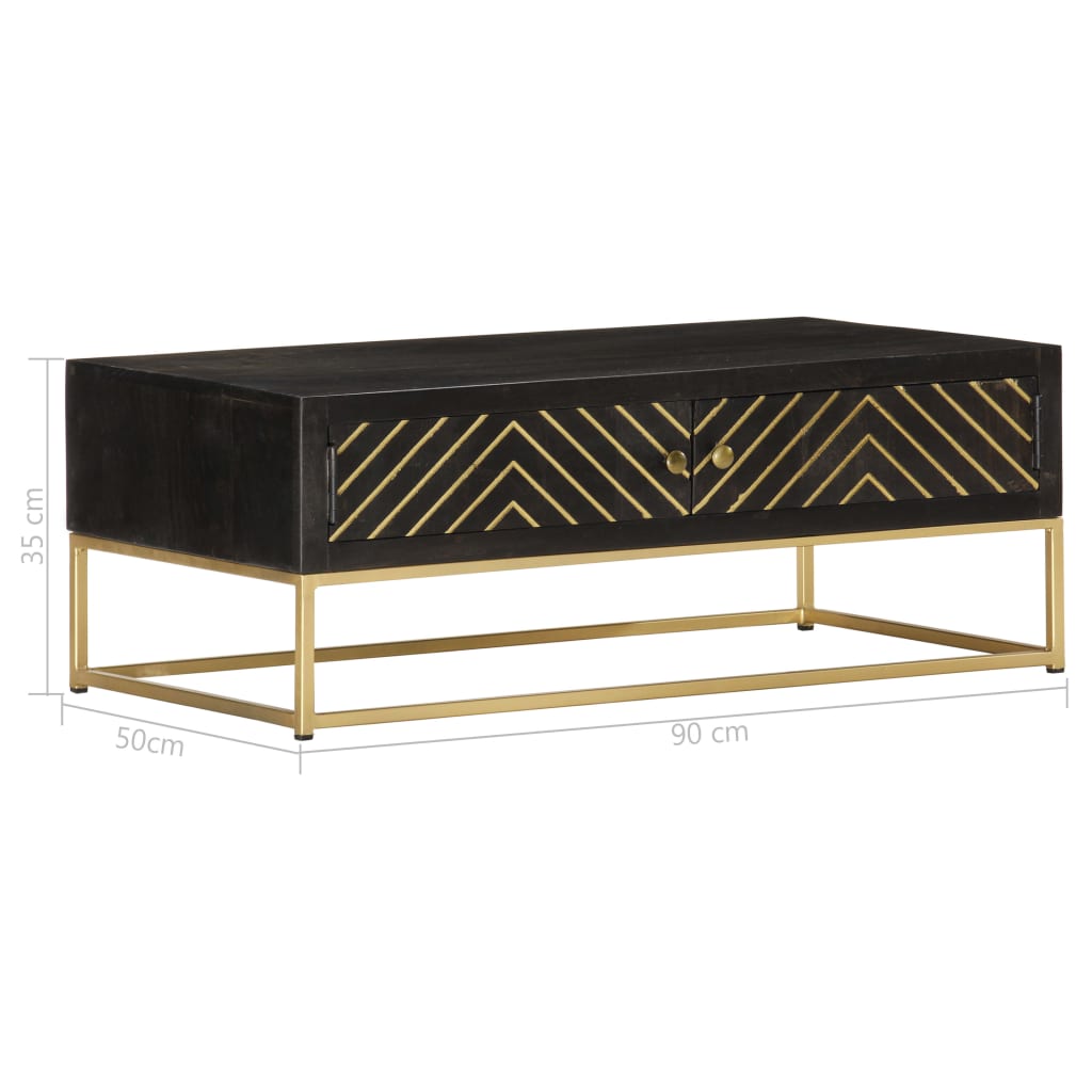 Coffee table, black and gold, 90x50x35 cm, solid mango wood