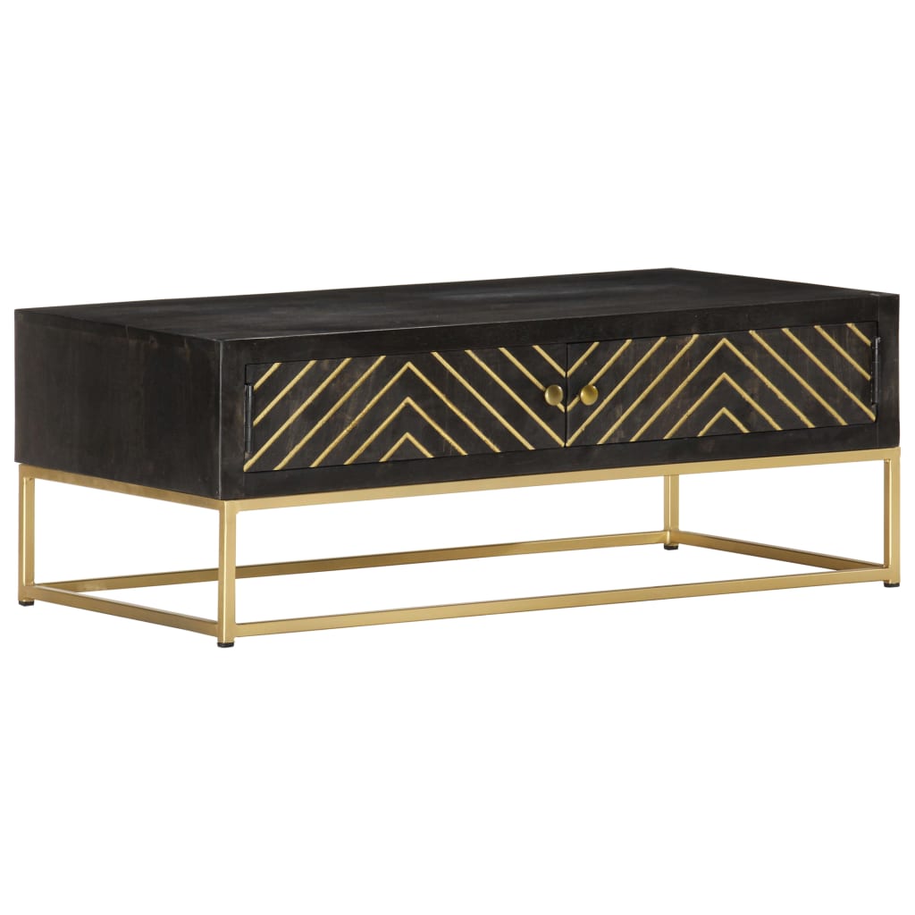 Coffee table, black and gold, 90x50x35 cm, solid mango wood