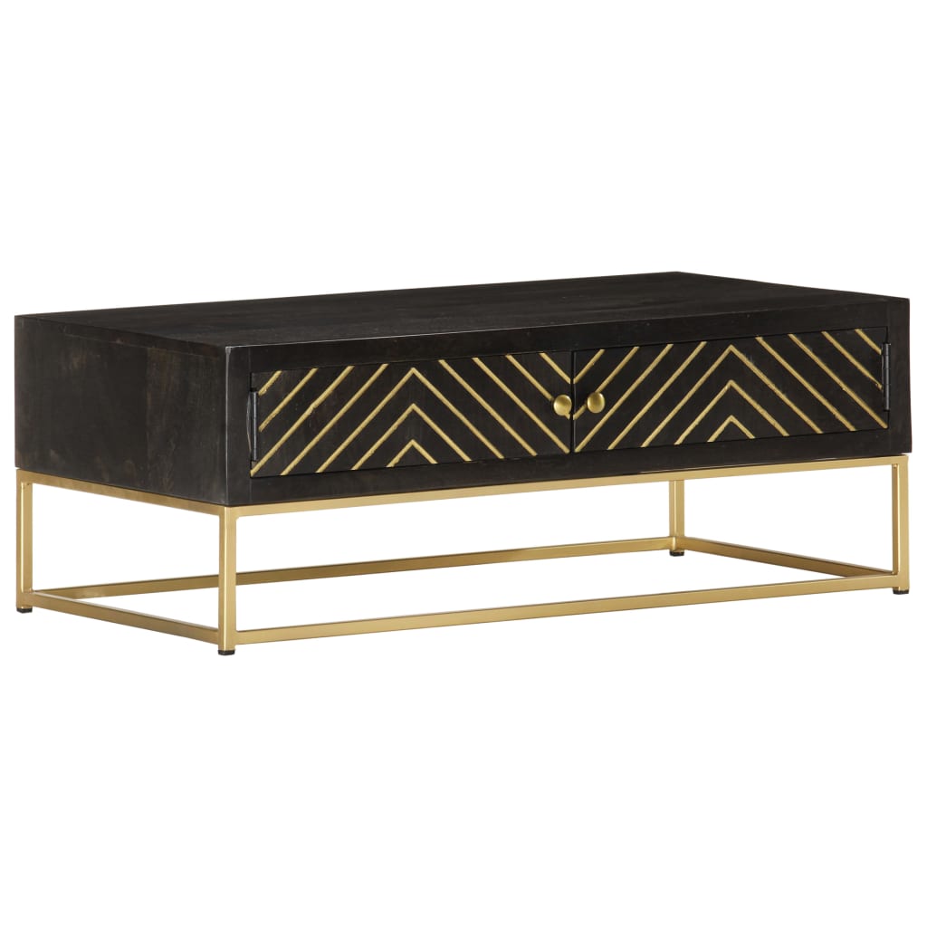 Coffee table, black and gold, 90x50x35 cm, solid mango wood