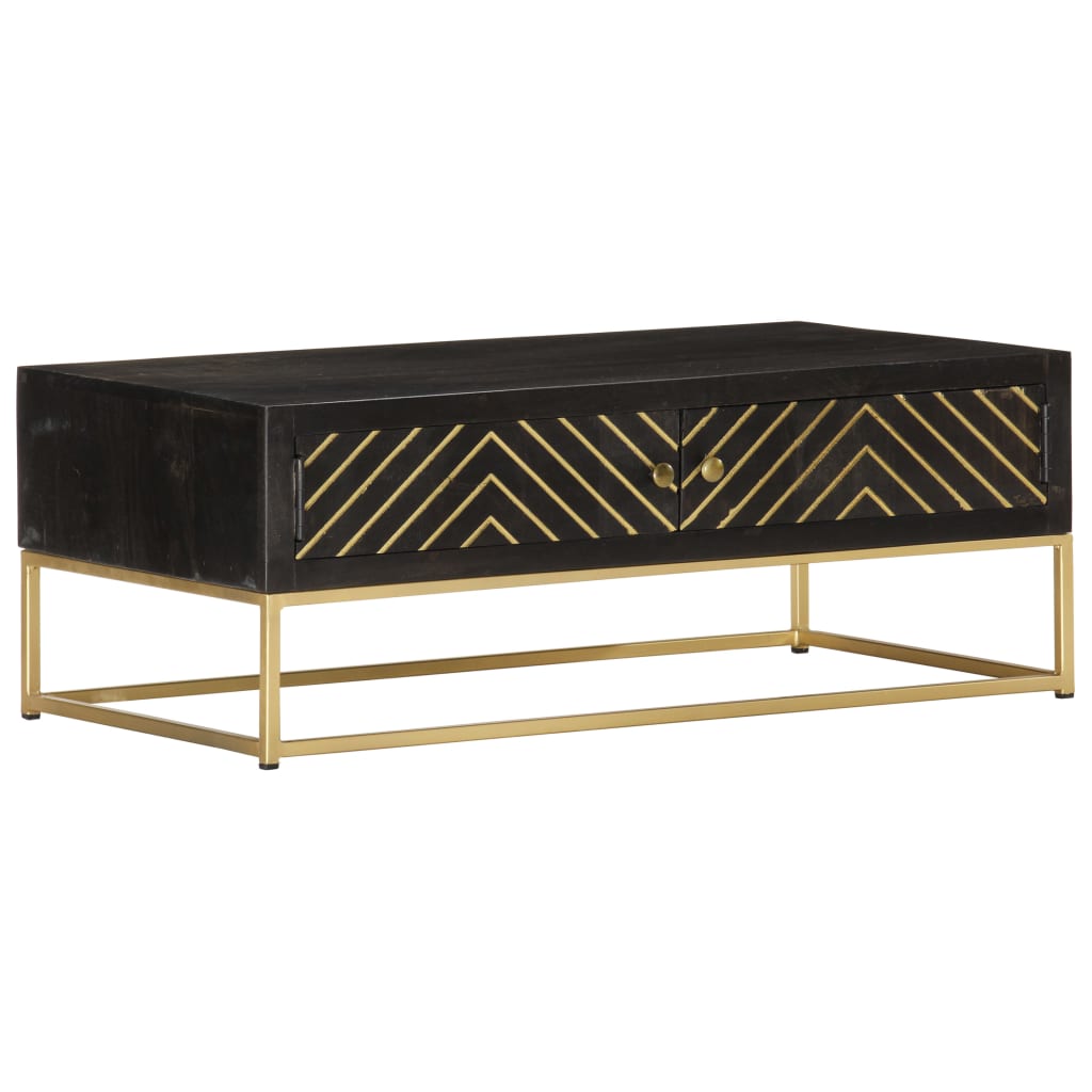 Coffee table, black and gold, 90x50x35 cm, solid mango wood