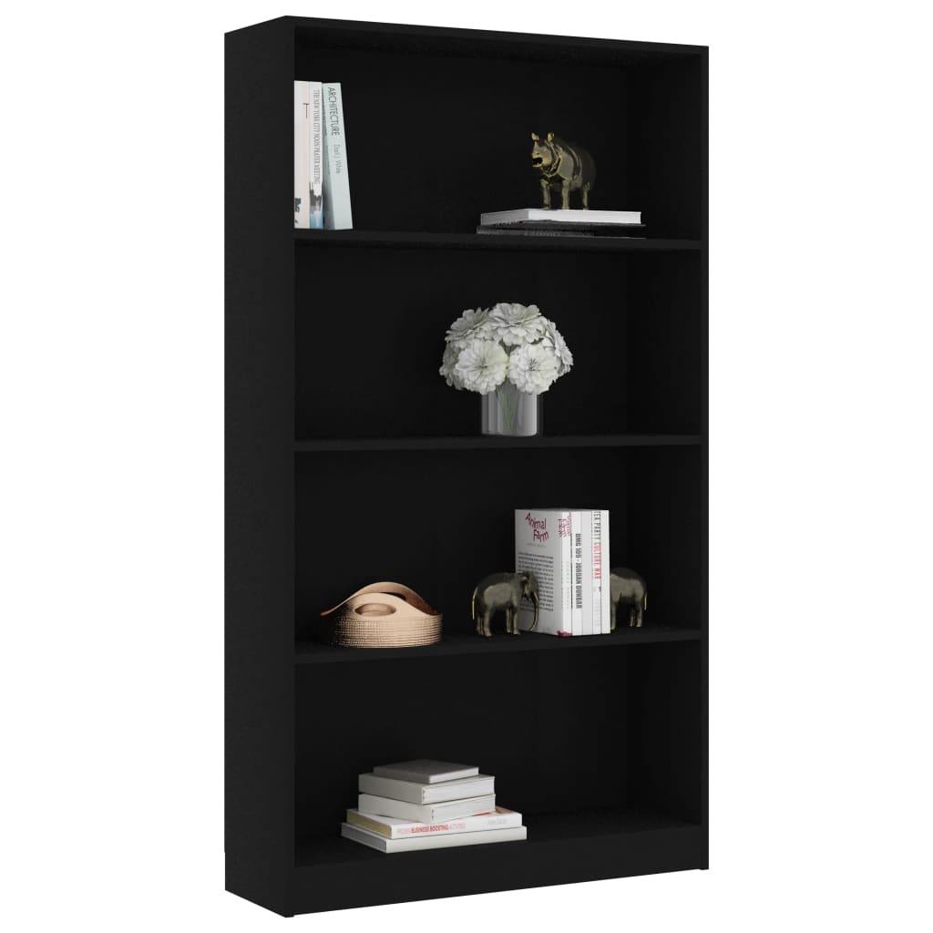 Bookcase with 4 shelves, black, 80x24x142 cm, chipboard