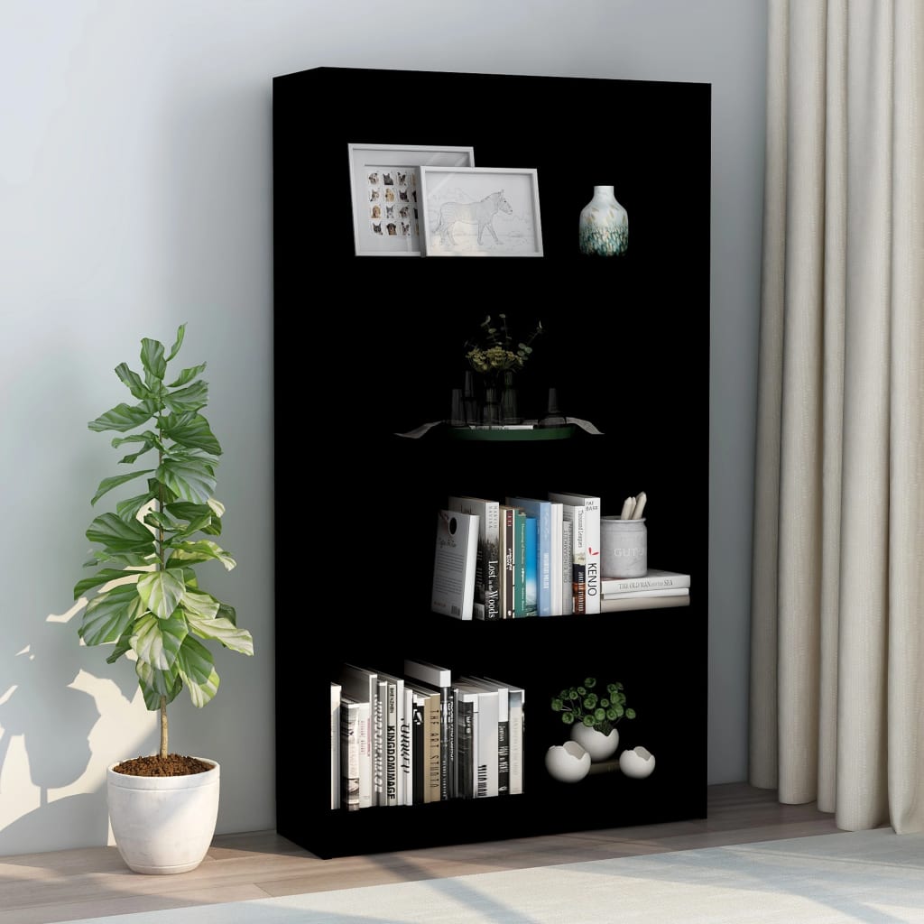 Bookcase with 4 shelves, black, 80x24x142 cm, chipboard