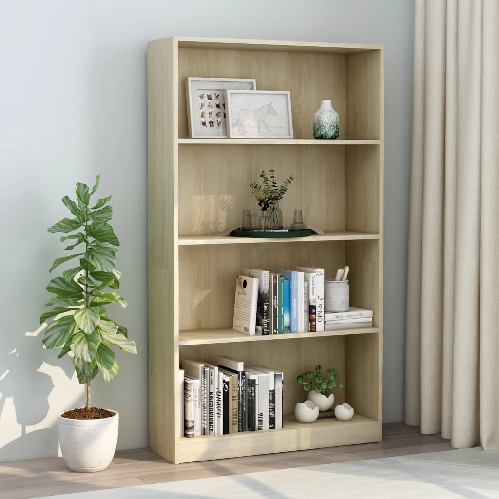 Bookcase with 4 shelves, Sonoma oak, 80 x 24 x 142 cm, Chipboard