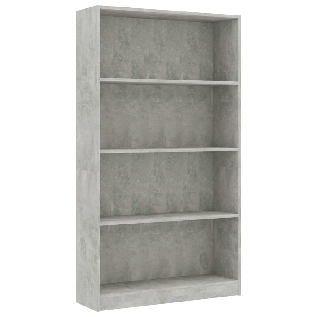 Bibliotecă cu 4 rafturi gri beton, 80x24x142 cm, lemn prelucrat