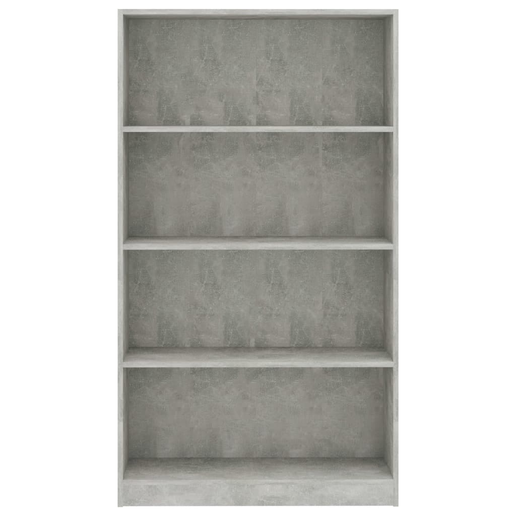 Bibliotecă cu 4 rafturi gri beton, 80x24x142 cm, lemn prelucrat