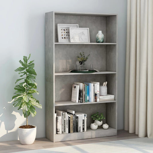 Bookcase with 4 shelves, concrete grey, 80x24x142 cm, chipboard