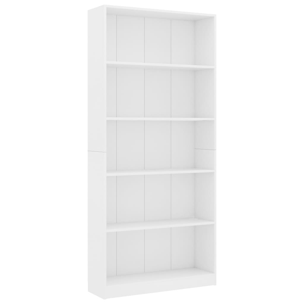 Bibliotecă cu 5 rafturi, alb, 80x24x175 cm, lemn prelucrat