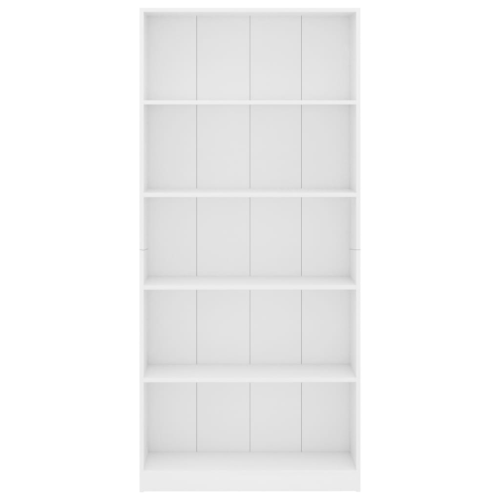 Bibliotecă cu 5 rafturi, alb, 80x24x175 cm, lemn prelucrat